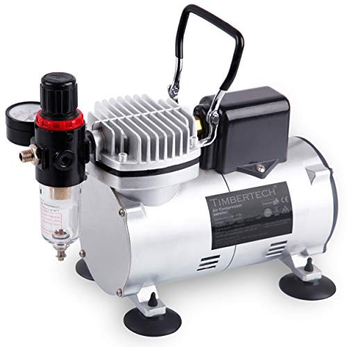 TIMBERTECH Upgraded Airbrush Compressor with Motor Cool-Down Fan ABPST07, Powerful 1/6hp Portable Quiet Airbrush Compressor for Airbrush Paint, Nails, Tattoo, Cake Painting