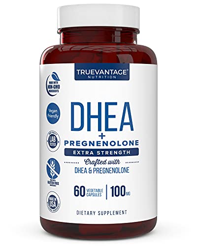 Truevantage Nutrition DHEA 100mg Supplement with Pregnenolone 60mg -Supports Hormone Balance, Lean Muscle Mass, Energy, Mood, Sleep, and Healthy Aging in Men and Women- Vegetable Capsules