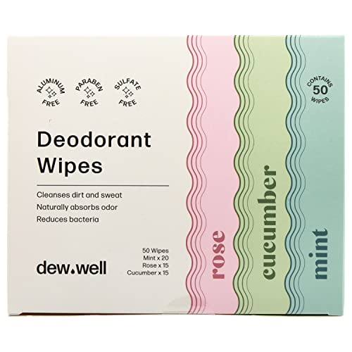 Dew Well - Refresh Deodorant Wipes - A Fresh Start When You’re On the Go - Aluminum, Paraben, and Sulfate Free - Variety Pack (Mint, Rose, and Cucumber) - 50 Individually Wrapped Wipes