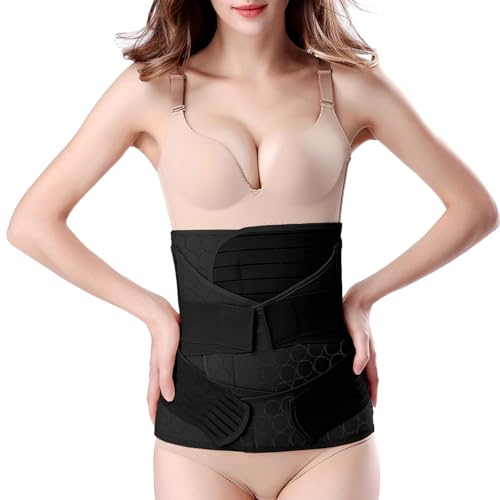 ChongErfei 3 in 1 Postpartum Belly Wrap - Recovery Belly/Waist/Pelvis Belt Black Postpartum Belly Band,Black L/One Size