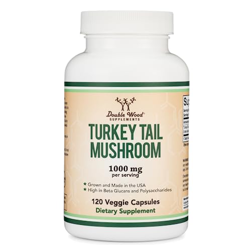 Turkey Tail Mushroom Supplement (120 Capsules - 2 Month Supply) (Coriolus Versicolor) Comprehensive Immune System Support, Non-GMO, Gluten Free, Grown and Manufactured in The USA by Double Wood