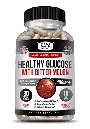 Kaya Naturals Healthy Gluco with Bittermelon Supplement | Support Healthy Levels and Function, 20 Herbs Vitamins and Minerals, Alpha Lipoic Acide, Cinnamon, Vitamin C & E, Non-GMO - 30 Capsules