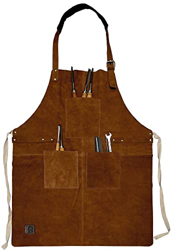 RUSTIC TOWN Leather Grill Work Apron with Tool Pockets ~ Adjustable up to XXL for Men & Women ~ Leather Tool Apron