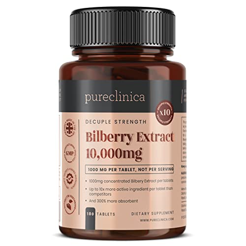 Bilberry Extract 10,000mg x 180 Tablets (6 Months Supply)- 10X More anthocyanidin Plus 5mg Black Pepper per Tablet