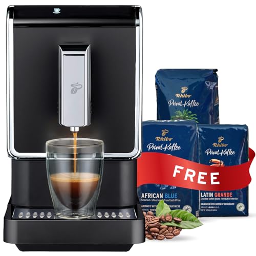 Tchibo Single Serve Coffee Maker - Automatic Espresso Coffee Machine - Built-in Grinder, No Coffee Pods Needed - Comes with x3 17.6 Ounce Bags of Whole Beans