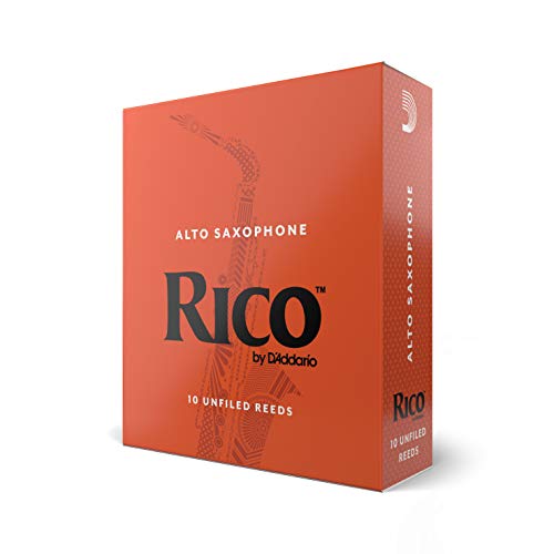 Rico Woodwinds Saxophone Reeds - Reeds for Alto Saxophone - Thinner Vamp Cut for Ease of Play, Traditional Blank for Clear Sound, Unfiled for Powerful Tone - Alto Sax Reeds 2 Strength, 10-Pack