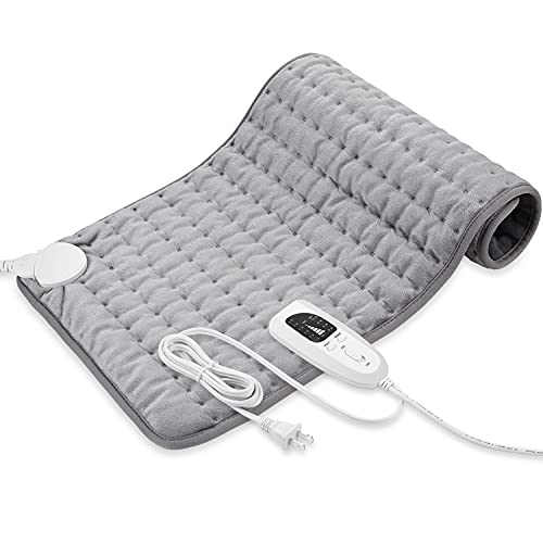 Heating Pad - Electric Heating Pads - Hot Heated Pad for Back Pain Muscle Pain Relieve - Dry & Moist Heat Option - Auto Shut Off Function (Light Gray, 12