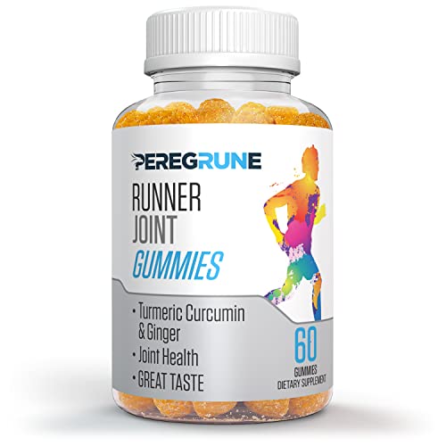 PEREGRUNE Runner Joint Support Gummies, Daily Running Supplements – Helps Healthy Knees, Cartilage, Recovery – Joint Gummy with Turmeric Curcumin, Ginger – 50% Less Sugar – GMP Certified