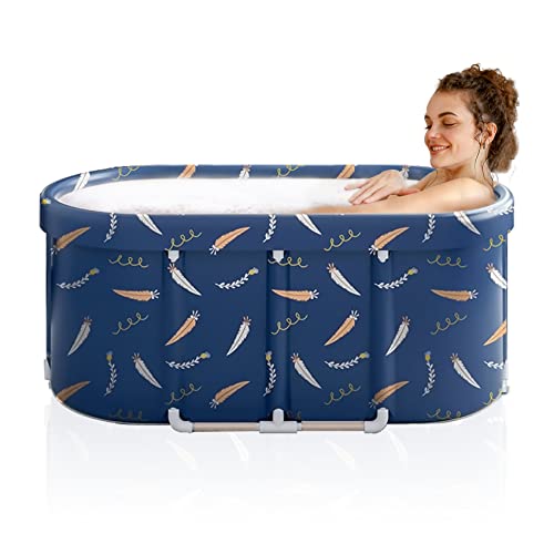 LERGNA Portable Bathtub,Foldable Freestanding Bathtub,Japanese Soaking Tub,Shower Stall Bathtub,Bathroom Folding SPA Tub For Adults,Boys And Girls,Outdoor/Indoor Hot Ice Bath,47 Inch,Blue,PVC+Al Alloy