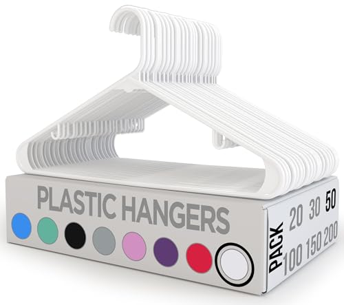 Utopia Home Plastic Clothes Hangers - 50 Pack With Hooks - Durable & Space Saving Hangers for Coats, Skirts, Pants, Dresses, Etc.