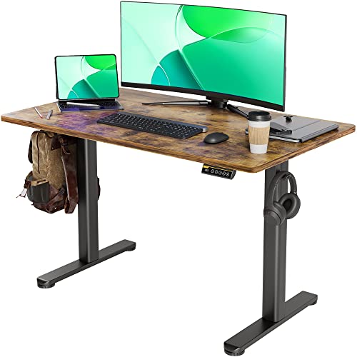 Claiks Electric Standing Desk, Adjustable Height Stand up Desk, 48x24 Inches Sit Stand Home Office Desk with Splice Board, Black Frame/Rustic Brown Top