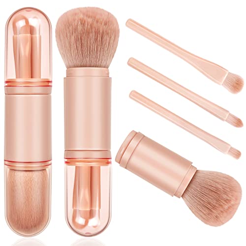 Travel Makeup Brushes Set: 4 in 1 Mini Cute Makeup Brush Retractable Professional Foundation Blending Powder Eye Shadow Brush for Women Facial Cosmetics Makeup Brush Set