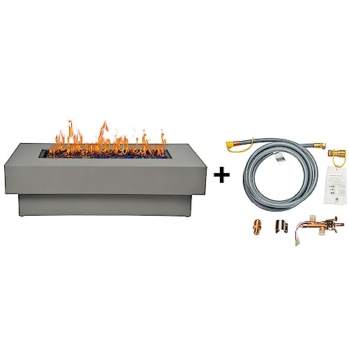 BAIDE HOME 48-inch Fire Table with Natural Gas Conversion Kit, 50,000BTU Outdoor Modern Patio Fire Pit Table w/Rectangular Burner Lid, Glass Rocks, Cover