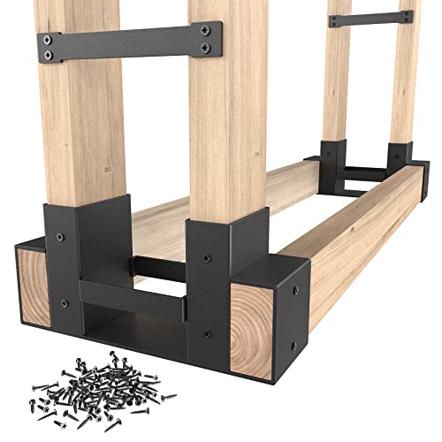 Mr IRONSTONE Firewood Rack Outdoor Indoor, Firewood Rack Brackets Kit Adjustable to Any Length, Heavy Duty Fire Wood Storage Racks with 34 Accessories, Fireplace Wood Holder For Patio Deck