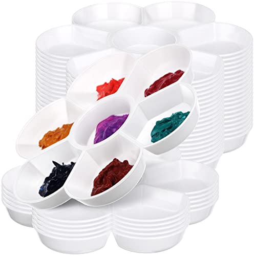 25 Pcs Paint Pallet with 7 Wells Plastic Paint Tray Flower Watercolor Palette for Mixing Color Kids Adults Craft Gouache Oil DIY Art Easy to Clean, White