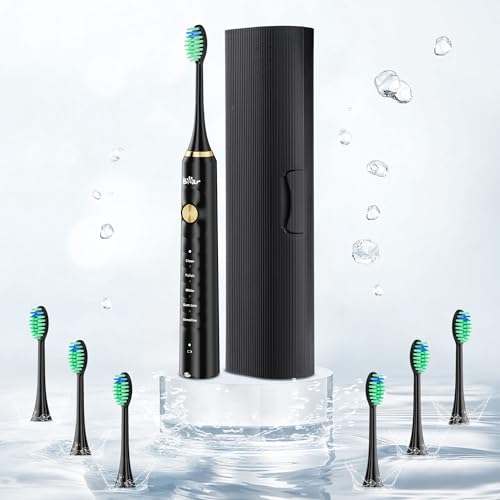 Bear Electric Toothbrush, Sonic Toothbrush with 6 Brush Heads & Travel Case, Electric Toothbrush Rechargeable for Adults, 5 Brushing Modes & Smart Timers