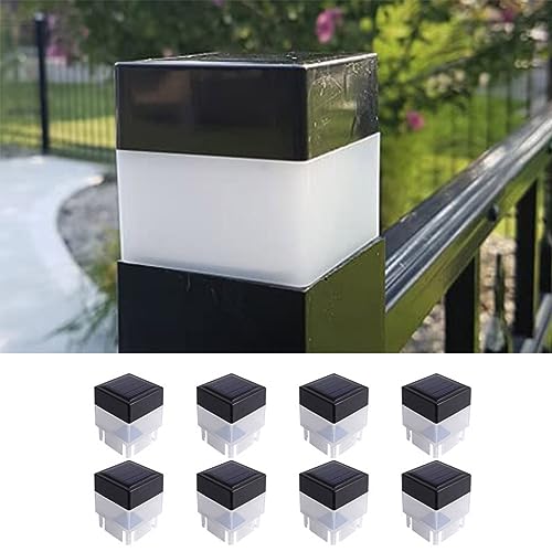 Solar LED 2In x 2In(5cm x 5cm) Fence Post Cap for Wrought Iron and Aluminum or Garden, Solar Fence Lights - 8 Pack (Warm Light)