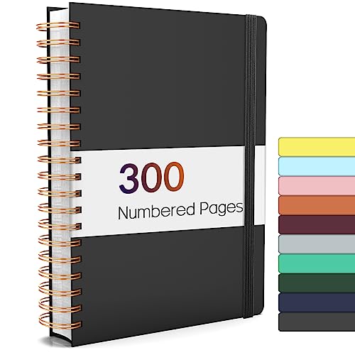 Forvencer Lined Spiral Journal Notebook with 300 Numbered Pages, B5 College Ruled Thick Journals for Writing with 100GSM Paper, Hardcover Notebooks with Contents for Work, School, Women, Men, Black