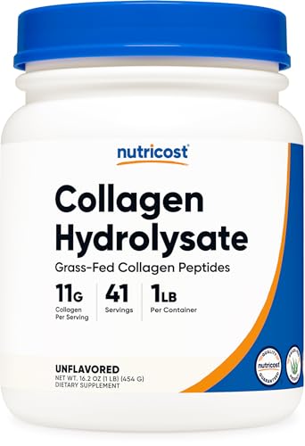 Nutricost Grass-Fed Collagen Powder 1LB (454 G) - Bovine Collagen Hydrolysate (Unflavored) - Collagen Peptides