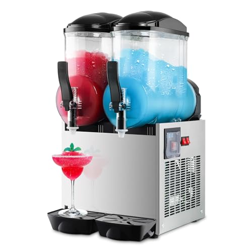 Commercial Slushy Machine for Frozen Drinks,24L 1050W 110V Large Slushie Maker with 2 Tank,6.4 Gallon Margarita Machine,Electric Icey Smoothie Machine for Cocktail Beverage Wine Daiquiri Lemonade etc.