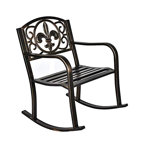 Diaotec GIODIR Outdoor Patio Rocking Chair, Metal Rocking seat for for Deck, Backyard or Garden w/Scroll Design (Bronze)