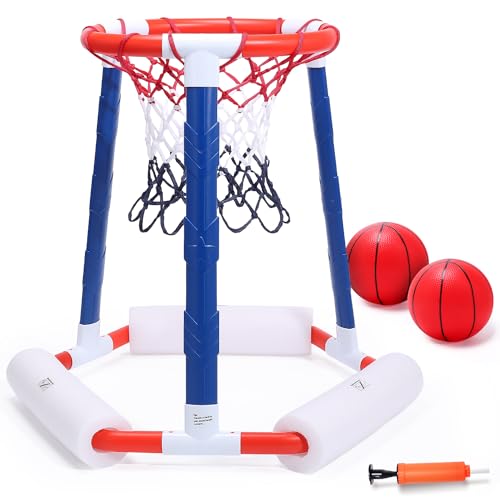 EagleStone Pool Basketball Hoop, Toddler Basketball Hoop Indoor for Kids Adults with 2 Pool Balls and Pump, Floating Inflatbale Basketball Games for Swimming Pool Outdoor Play