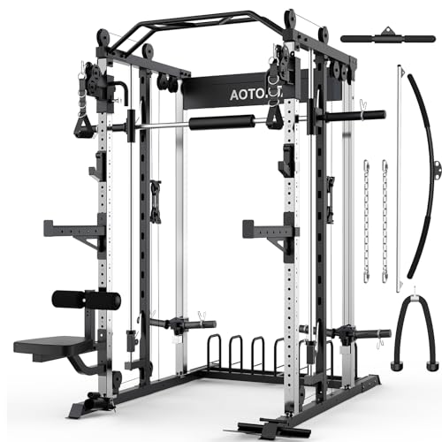 AOTORJAY Power Cage Height Adjustable Squat Rack Home Gym Power Tower Multi-Function Pull Up Station Strength Training Squat stand Barbell Rack