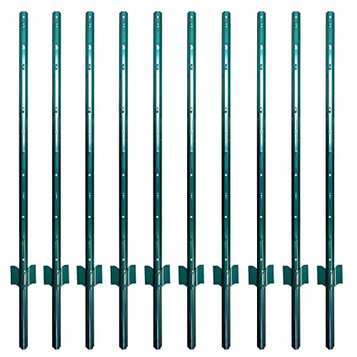 ARIFARO Fence Posts 4 Feet Sturdy Duty Metal Fence Post, Pack of 10, No Dig Garden U Post for Wire Fencing Steel Post for Yard, Outdoor Wire