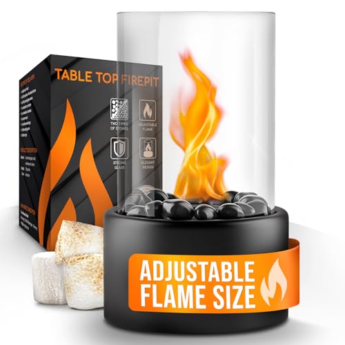 Flammtal Tabletop Fire Pit [4h Burning Time] - Indoor & Outdoor - Ethanol Table Top Fire Bowl with Black & White Stones - Portable Fire Pit with 2 Combustion Chambers