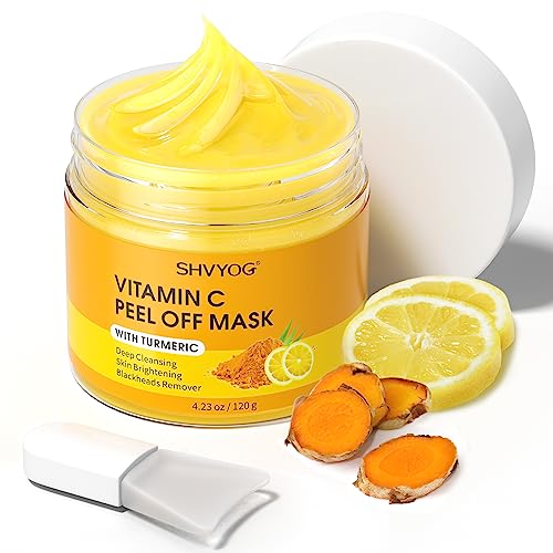 SHVYOG Vitamin C Peel Off Face Mask, Peel Off Mask with Turmeric, Blackhead Remover & Deep Cleansing Face Peel Mask, Vitamin C Exfoliating Face Mask for Blackheads, Large Pores, Dirts, Oil