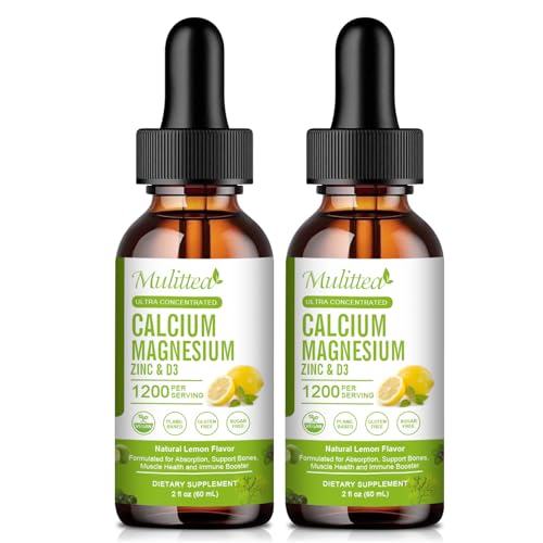 Calcium Magnesium Zinc with Magnesium Glycinate 500mg Plus Vitamin C D3 K2 | 2 Month Supply | Calcium Supplement | Bone Support | Calcium with Vitamin D3 K2 Liquid Drop | Gluten Free | (2 Pack)