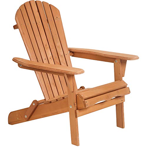 Adirondack Chair,Folding Wooden Lounger Chair，All-Weather Chair for Fire Pit/Garden/Fish with 250lbs Duty Rating，Natural