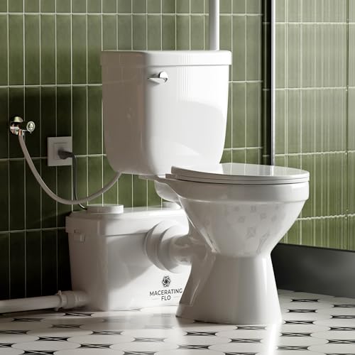 Upflush Toilet For Basement by MaceratingFlo 600W With 30FT Sewage Uplift Pump & AC Vent, Durable & Compact Two-Piece Toilet with Whisper-Soft Seat - Ideal for Macerating Toilet Systems & Bathroom