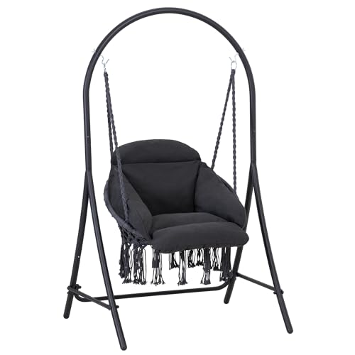 ANOW Hanging Swing Chair with Stand Included, Heavy Duty Hammock Chair with Stand and Removable Padded Cushion, Max 330 Lbs, Dark Grey