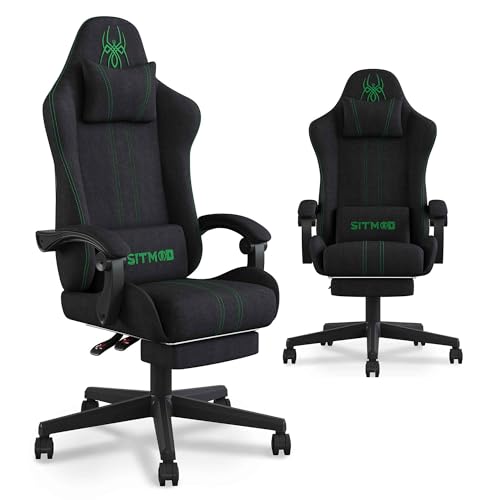 UTONE Gaming Chair Computer Chair Breathable Fabric Office Chair Cloth with Backrest Desk Chair with Footrest, Lumbar Support Swivel Recliner Task Chair Video Game Chair Height Adjustable Black