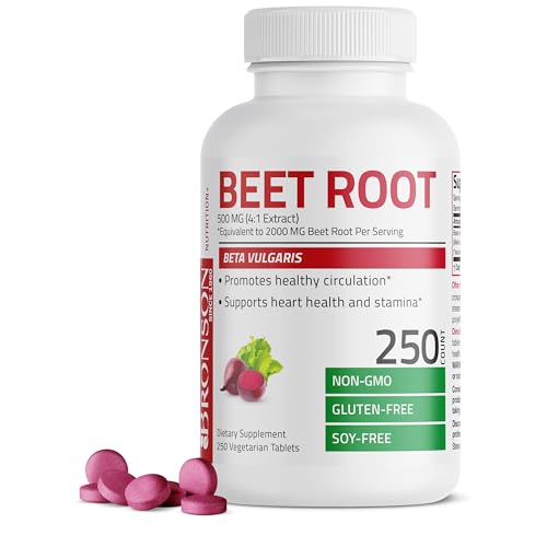 Bronson Beet Root Extra Strength (Equivalent to 2000mg Beet Root per Serving from 500mg 4:1 Extract), Non-GMO, 250 Vegetarian Tablets