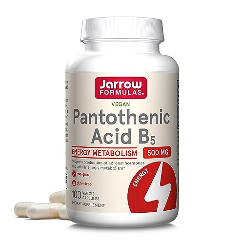 Jarrow Formulas Pantothenic Acid B5 500 mg - 100 Veggie Caps - Essential B Vitamin Dietary Supplement - Energy Production & Metabolism Support - 100 Servings