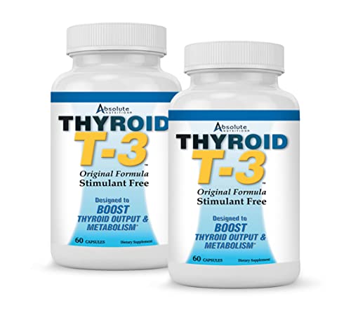 Absolute Nutrition Thyroid T3 Radical Metabolic Support for Women and Men, Energy and Focus, Healthy Thyroid Function, Natural Formula, Non-GMO, No Caffeine, 2 Pack 60 Servings, 120 Capsules