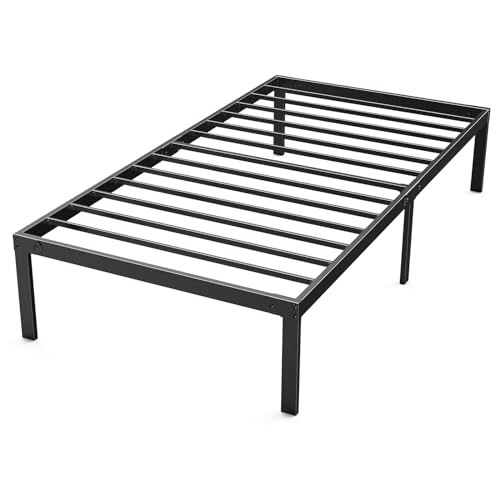 DUMOS Bed Frame - Twin Size Metal Platform Bed Frame Mattress Foundation with Steel Slat Support, No Box Spring Needed, Storage Space Under Frame, Easy Assembly, Black