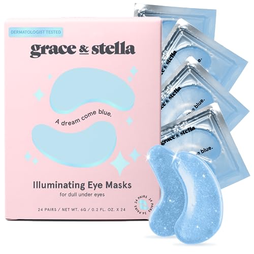 grace & stella Award Winning Under Eye Mask (Blue, 24 Pairs) Reduce Dark Circles, Puffy Eyes, Undereye Bags, Wrinkles, Gel Under Eye Patches, Nurse Gifts, Vegan Cruelty-Free Self Care