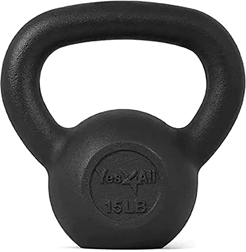 Yes4All Kettlebell Cast Iron/Rubber Base Solid Smooth for Strength Training, Home Gym