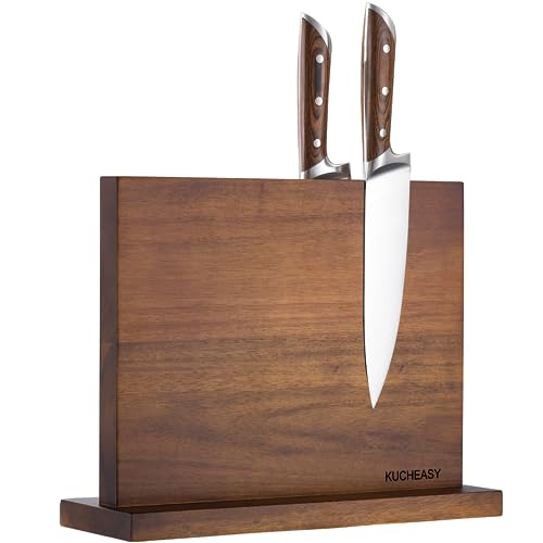 Magnetic Knife Holder - KUCHEASY Double Sided Magnetic Knife Block Without Knives - Wooden Universal Knife Stand Strong Enhanced Magnets -Knife Display Rack for Kitchen Counter Multifunctional Storage