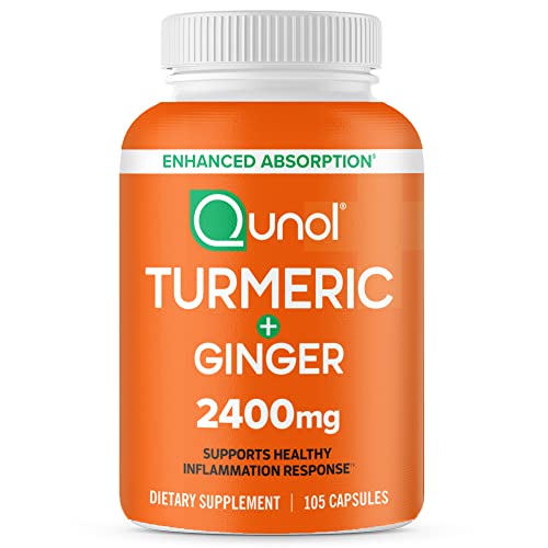 Qunol Turmeric Curcumin with Black Pepper & Ginger, 2400mg Turmeric Extract with 95% Curcuminoids, Extra Strength Supplement, Enhanced Absorption, Joint Support Supplement, 105 Count