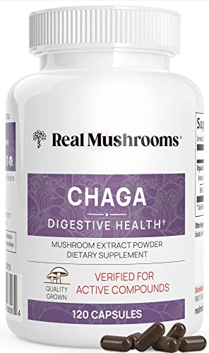 Real Mushrooms Chaga Capsules - Organic Mushroom Supplement with Chaga Extract - Chaga Mushroom Powder for Digestion, Energy, & Immune Support - Vegan Mushroom Extract, Non-GMO, 120 Caps