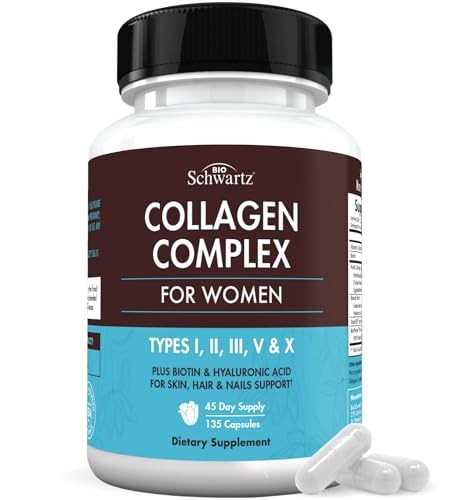 Multi Collagen Pills for Women (Types I II III V X) with Vitamin C Hyaluronic Acid Biotin Keratin Digestive Enzymes Grape Seed, Healthy Skin Hair Nails Supplement, 135 Collagen Peptides Capsules