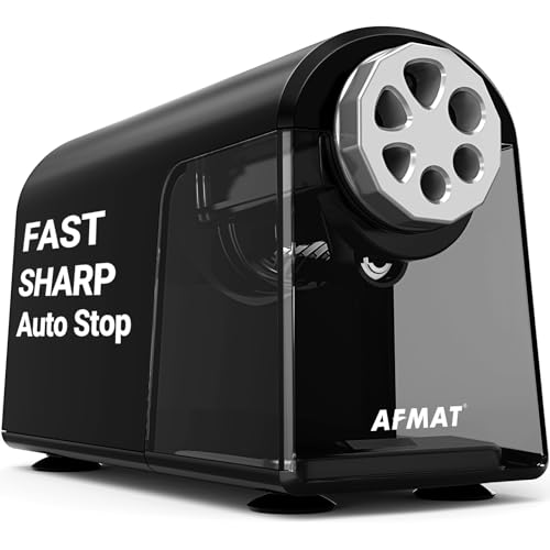 AFMAT Heavy Duty Electric Pencil Sharpener for Classroom, 6 Holes, Electric Pencil Sharpeners for Home, Pencil Sharpener Plug in for 6-11mm Pencils, Auto Stop, Super Fast, Never Eat Pencils, Black