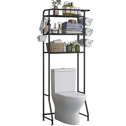 Simple Trending 3 Tier Over The Toilet Rack, Shelf Bathroom, Bathroom Stand Organizer Space Saver, Black