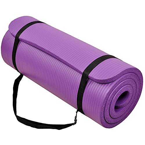 BalanceFrom All Purpose 1-Inch Extra Thick High Density Anti-Tear Exercise Yoga Mat with Carrying Strap, Optional Yoga Blocks and Knee Pad