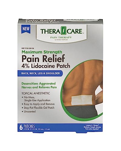 Thera|Care Maximum Strength OTC Pain Relief Patch | 4% Lidocaine Patch | 3.9” x 5.5” | 6-Count Box