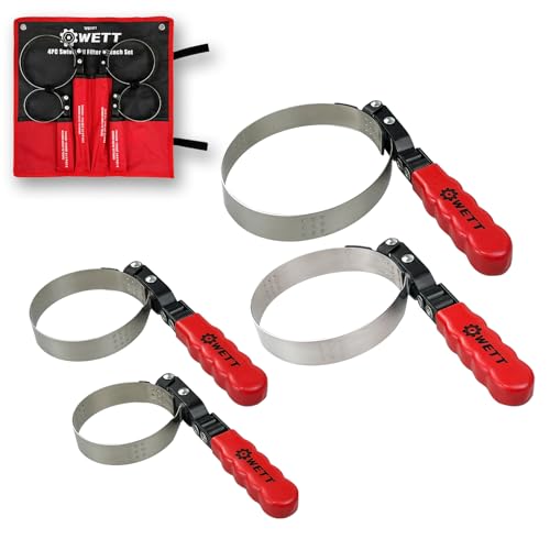 WETT Swivel Oil Filter Wrench Set, 4-Piece Standard Oil Filter Removal Tool, Stainless Steel Remover Pliers (2-3/4